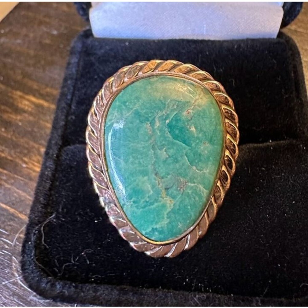 Large Teardrop Turquoise Pure Copper Ring Size 9